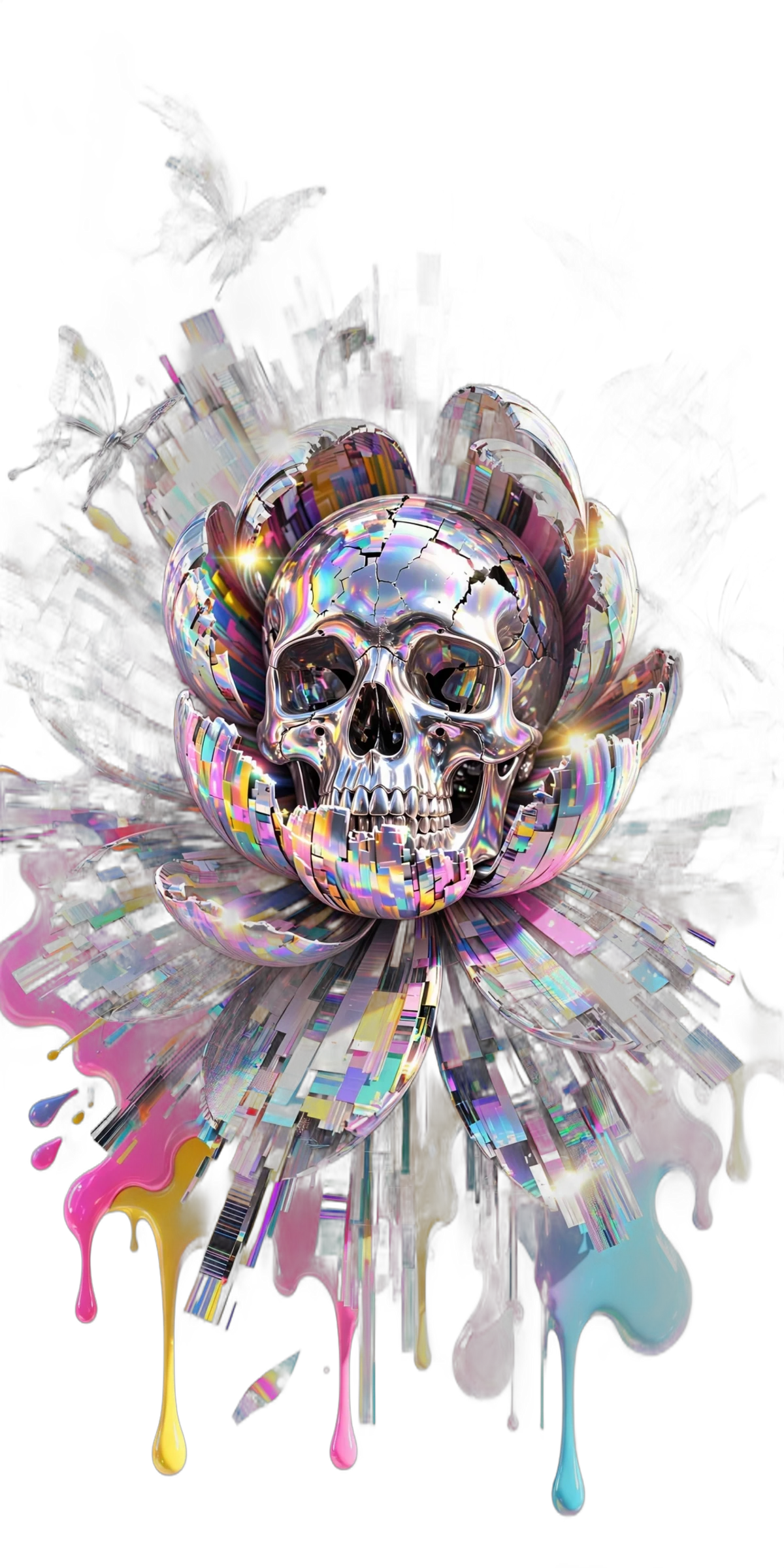 Prism Bloom — a skull blooming open into prismatic neon color